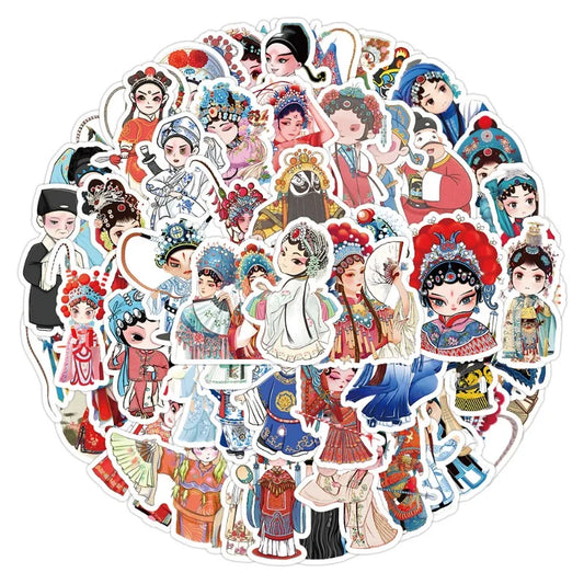 60pcs Peking Opera Cartoon Stickers for Luggage, Water Cup, Phone, Laptop, Car, Refrigerator