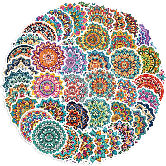50pcs Mandala Flower Stickers for Laptop & Skateboard
