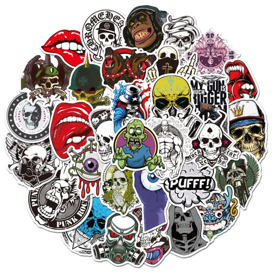 Skull Graffiti Stickers: 10/30/50pcs Waterproof Decals for Laptop, Motorcycle, Phone, Suitcase, Wall