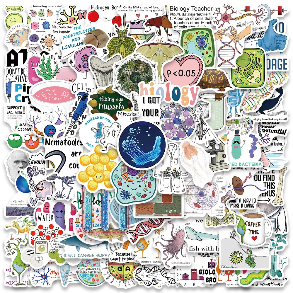 50/100pcs Biology Stickers Funny Aesthetic Decals Vinyl Waterproof Laptop Luggage Fridge Stationery Scrapbook Phone Sticker