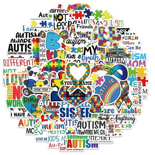 Autism Awareness Stickers 10/30/50pcs Cartoon Decals for Phone, Notebook, Skateboard, Car