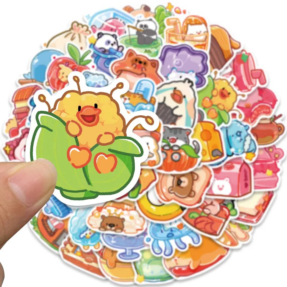 50pcs Cute Cartoon Animals Stickers For Laptop Water Bottle Guitar Luggage Waterproof Graffiti Stationery Vinyl Decals