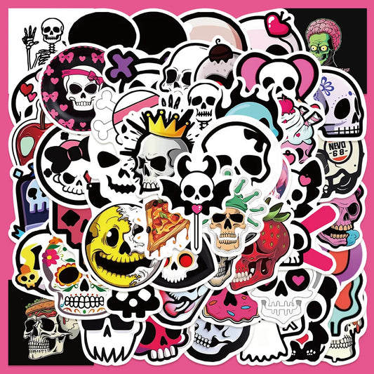 52pcs Punk Skull Graffiti Stickers for Helmets, Walls, DIY Decoration Wholesale