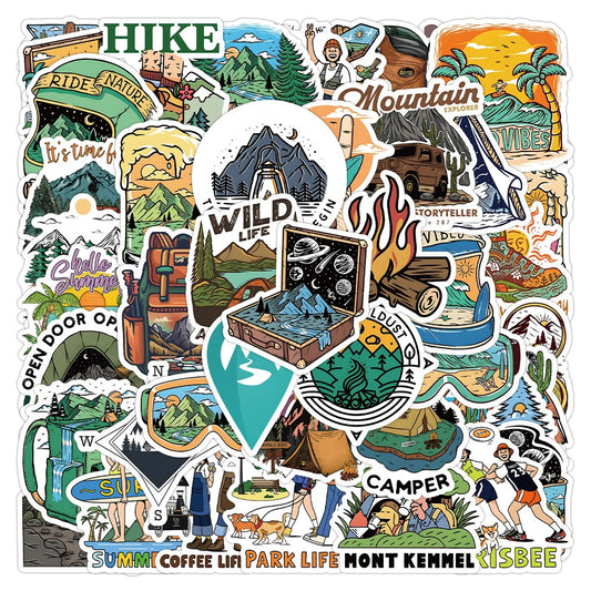 Cool Outdoor Hiking Camping Graffiti Stickers Decals for Skateboard Laptop Phone Motorcycle