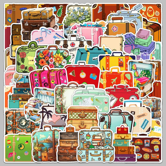 50Pcs Cartoon Suitcase Luggage Stickers for Helmet, Wall, DIY Decoration