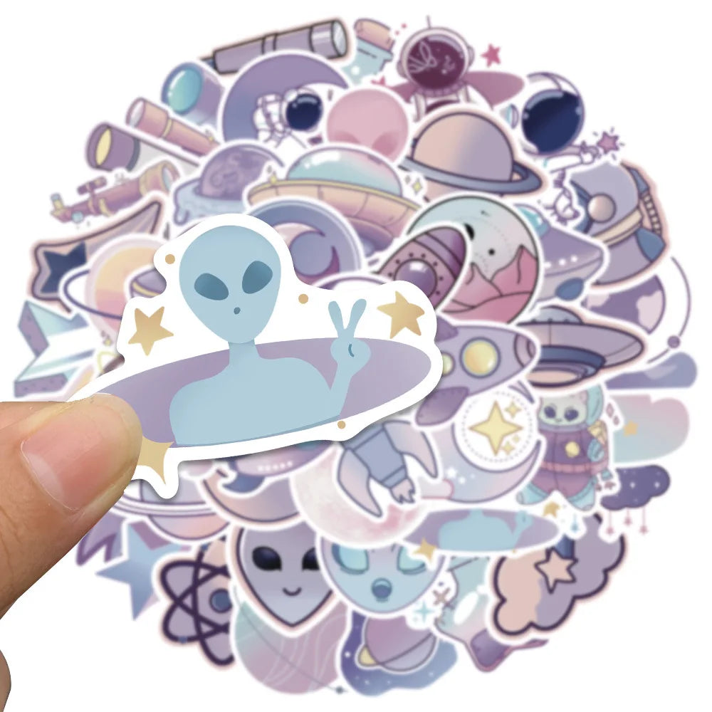 10/50Pcs Gradient Color Cartoon Planet Astronaut Alien Stickers Decals Kids Toy DIY Diary Suitcase Scrapbook Cute Sticker