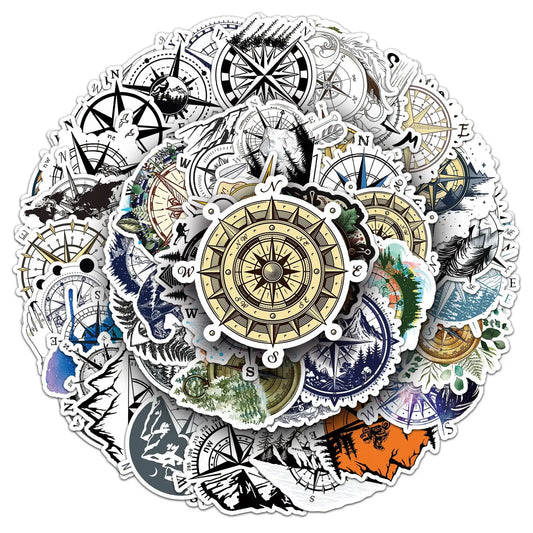 Outdoor Adventure Compass Stickers for Phone, Laptop, Luggage, Skateboard - 10/30/50PCS