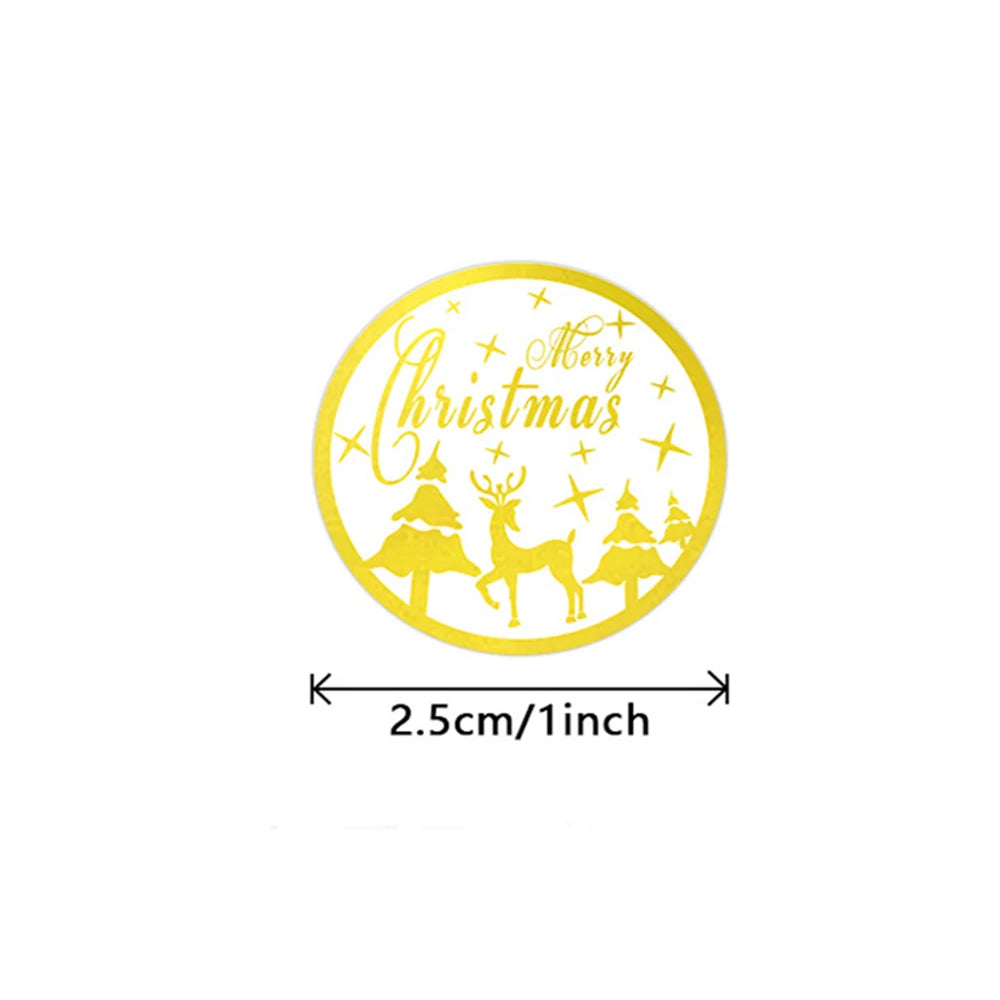 100-500pcs Round Merry Christmas Stickers Gold Foil Christmas Envelope Seals Holiday Stickers for Gift Boxes