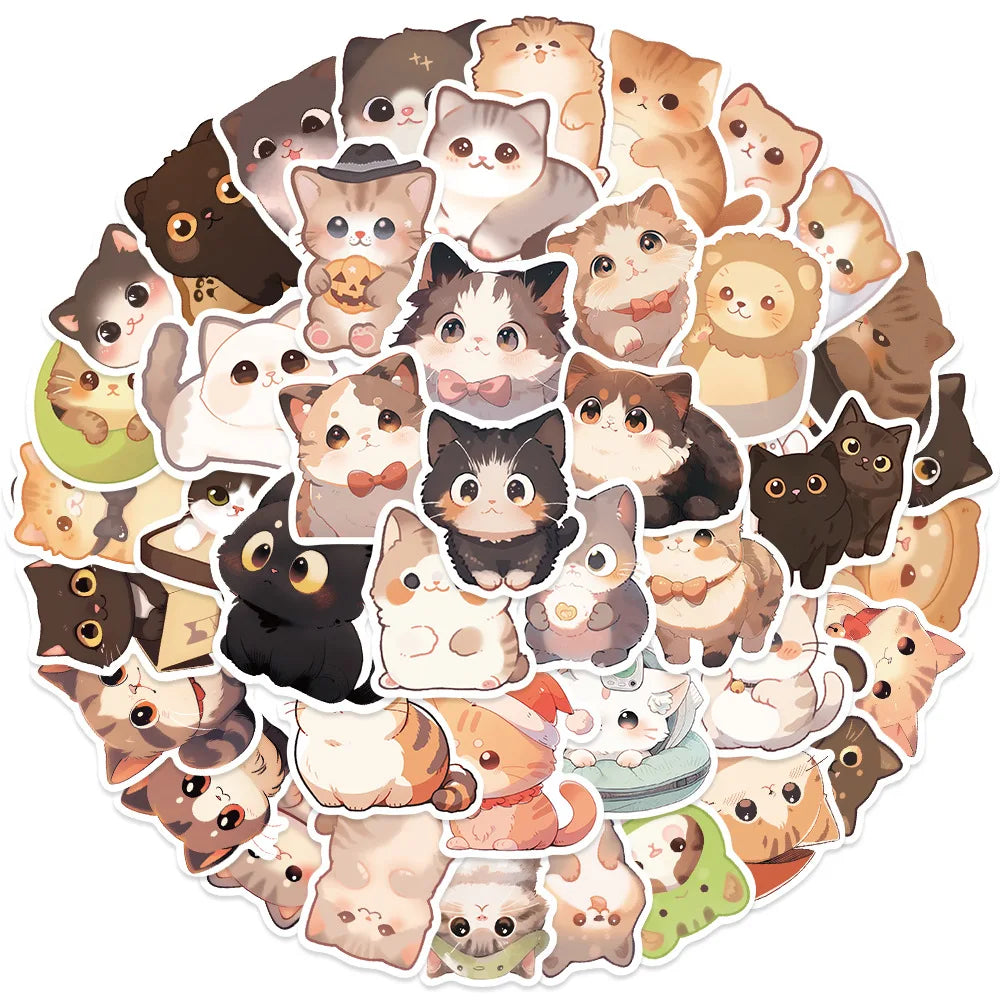 Funny Cat Cartoon Stickers 10/30/50PCS Kitty Decals for Car, Guitar, Motorcycle, Luggage, Suitcase, DIY Toy