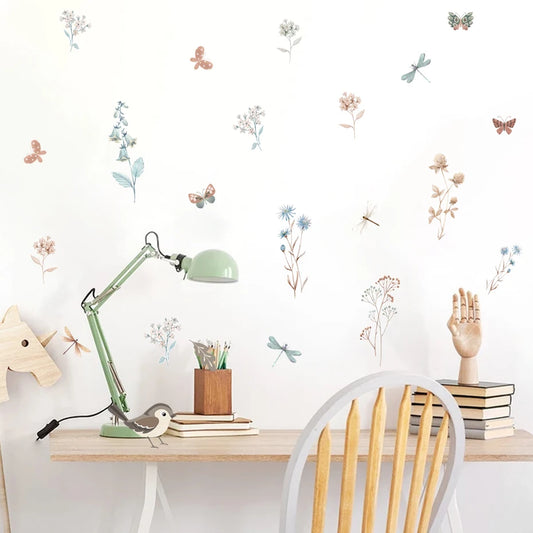 Floral Dragonfly Watercolor Nursery Wall Decals Vinyl Stickers Kids Room Decor