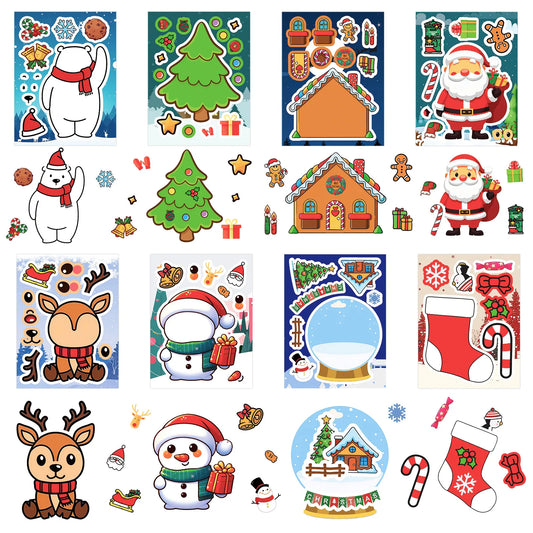 8Pcs Christmas Santa Face Puzzle Stickers for Kids