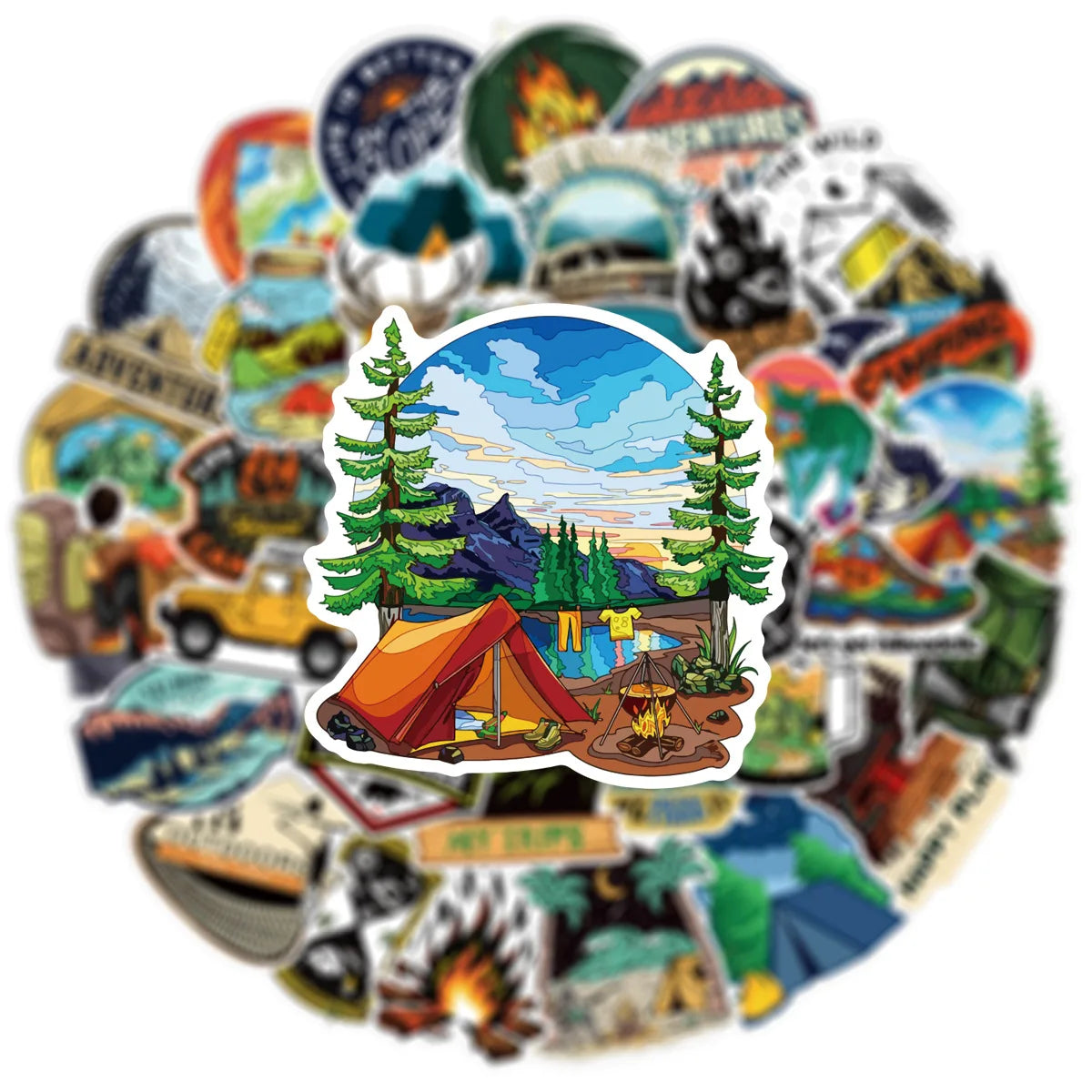 50pcs Forest Camping Hiking Outdoor Stickers Travel Scenery Decals Suitcase Luggage Scrapbook Waterproof Graffiti Sticker Toys