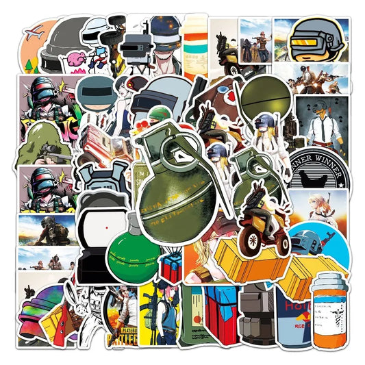 50pcs PUBG Stickers for Laptop, Phone, Car, Scooter, Suitcase, Water Bottle, Stationery, Refrigerator