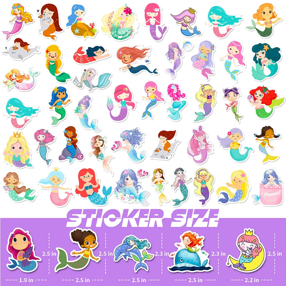 10/30/50/100pcs Disney Cute Cartoon Mermaid Stickers Kawaii Scrapbook Laptop Phone Guitar Car Stationery Sticker for Girls Kids