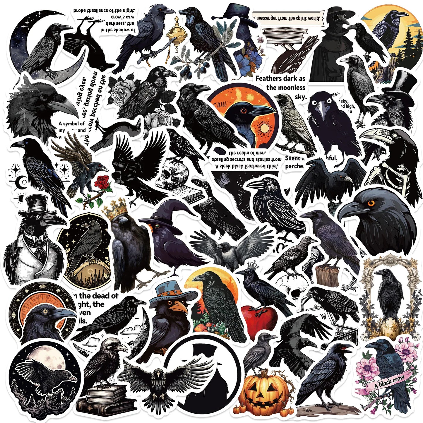 10/30/50PCS Cool Raven Cartoon Stickers Black Animal Sticker Bird in the dark Decals Diary Scrapbook Luggage Laptop Phone Car