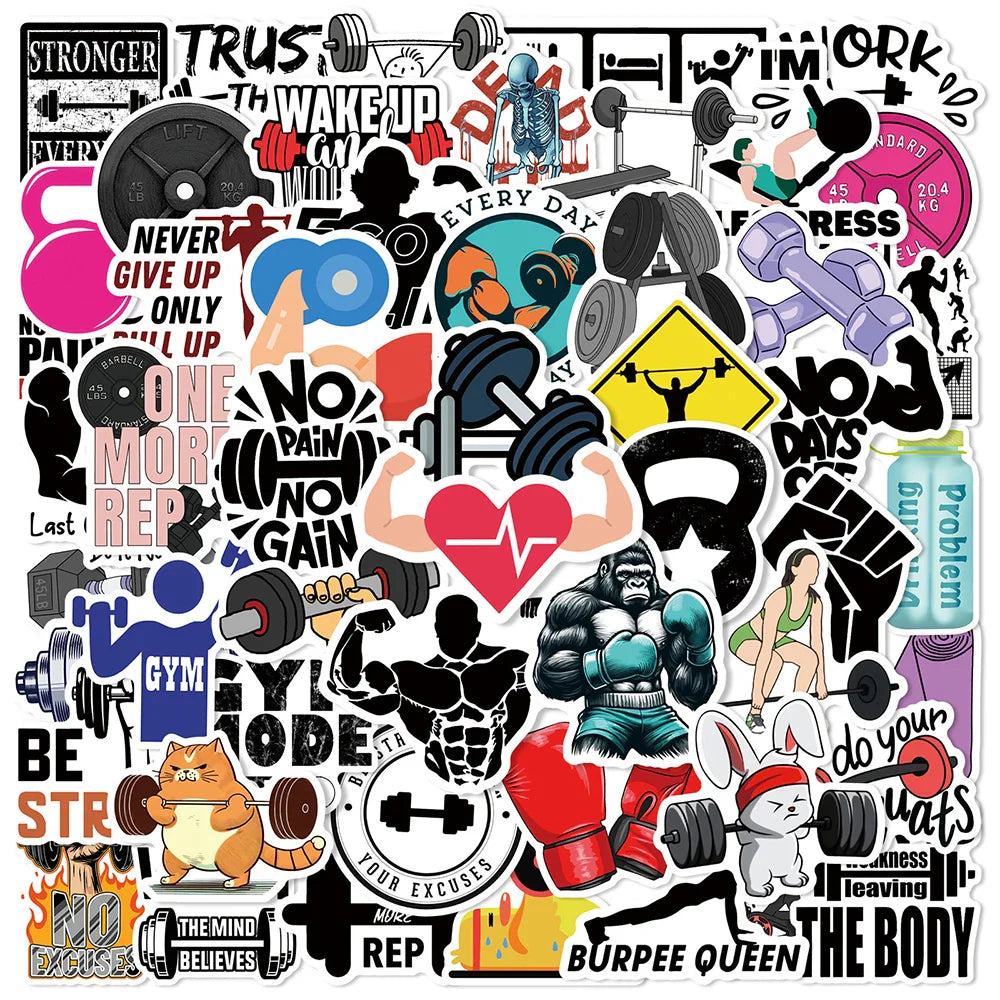 Cartoon Fitness Graffiti Stickers for Skateboard, Laptop, Phone, Luggage, Kids Toys (10/30/50pcs)
