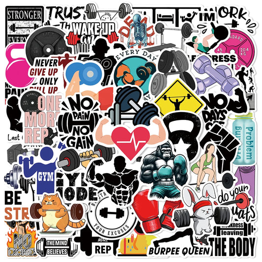 Cartoon Fitness Graffiti Stickers for Skateboard, Laptop, Phone, Luggage, Kids Toys (10/30/50pcs)