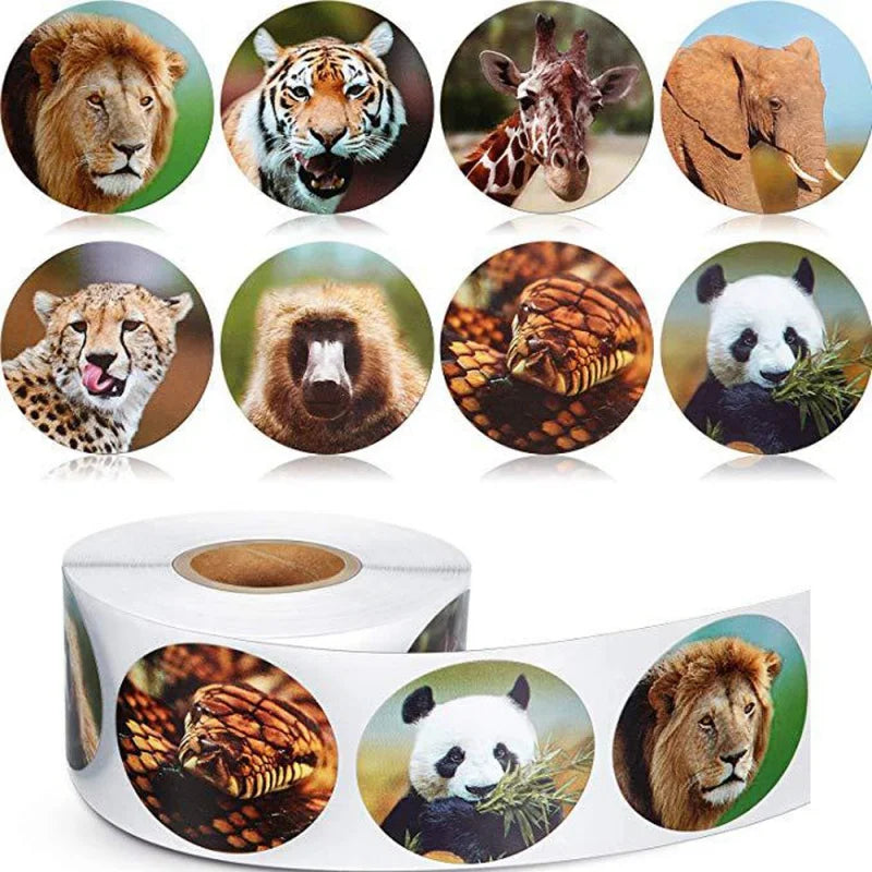 500pcs zoo Animals cartoon Stickers for kids classic toys sticker school teacher reward sticker 8 designs pattern tiger