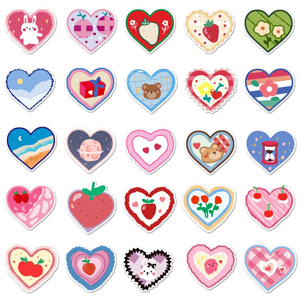 10/30/50PCS Pink Love Stickers Cartoon Heart Decals Decoration DIY Notebook Phone Skateboard Bike Laptop Fridge Kids Sticker Toy