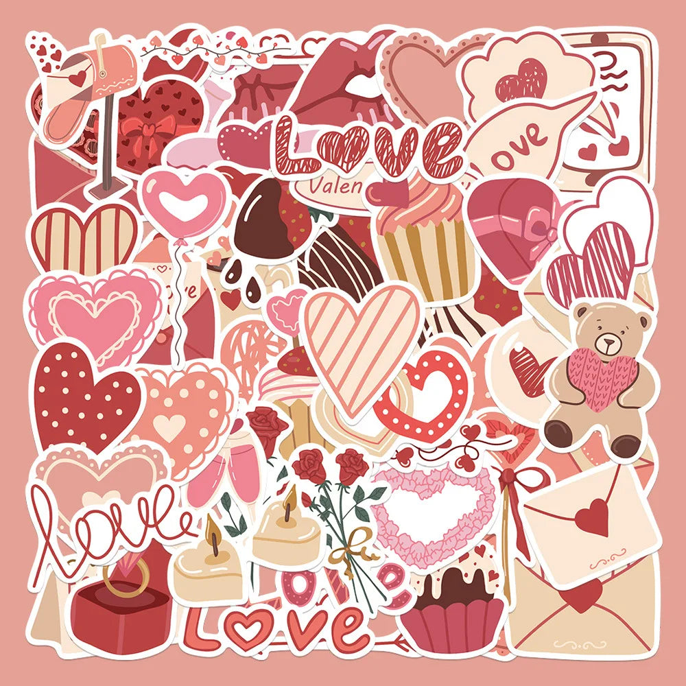 10/58PCS I Love You Valentine's Day Stickers Gift for Lovers To DIY Guitar Motorcycle Skateboard Car Laptop Fridge Decal Sticker