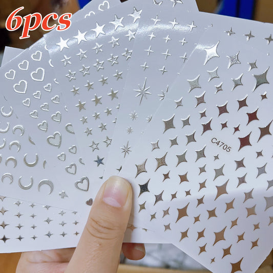3D Holographic Nail Stickers: Star, Heart, Moon, Cross