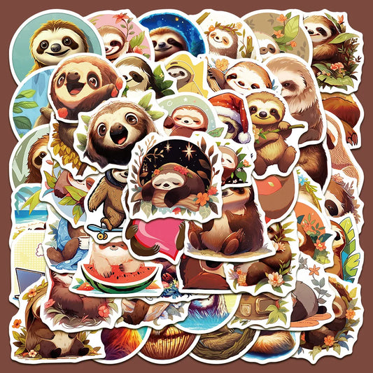 50pcs Cute Sloth Stickers for Helmets, Walls, DIY Decoration Wholesale
