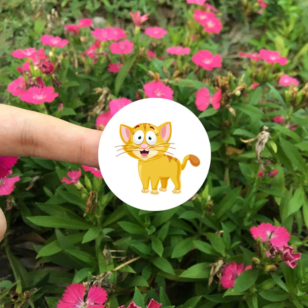 100-500pcs Round Cartoon Animal stickers for kids Teacher Reward Encourage Sticker Office Stationery for Children 1inch