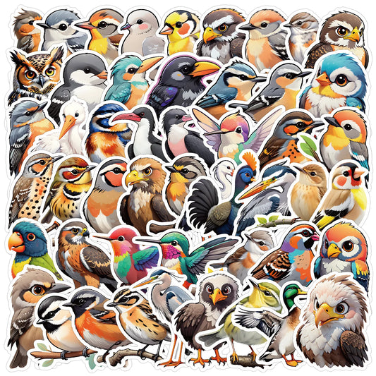 50pcs Cute Bird Cartoon Stickers for Helmet, Wall, DIY Decoration