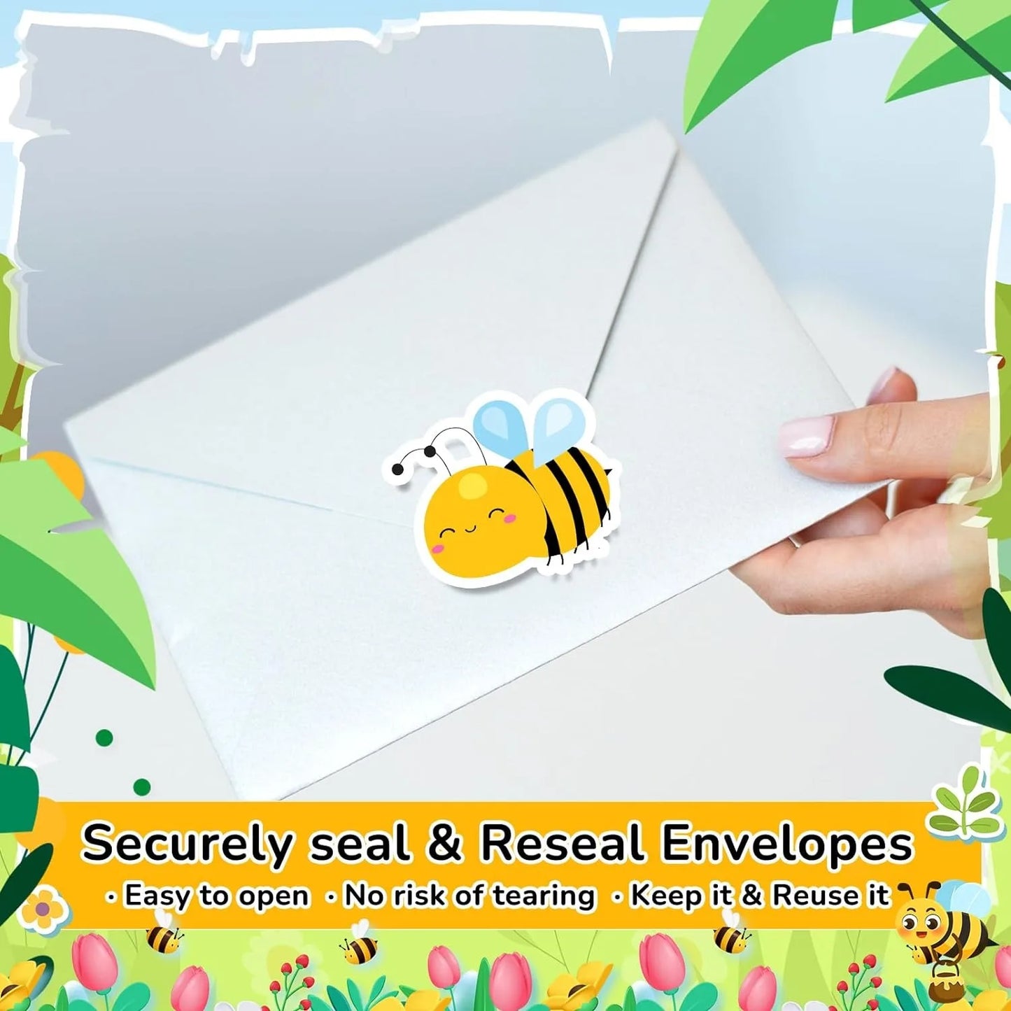 100-500pcs Cartoon Bee Stickers Cute Animal Sticker Waterproof Self-Adhesive Paper Mobile Rewards Sealing Label Decal Stationery