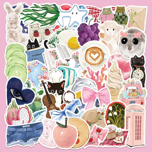 50Pcs Cartoon Art Watercolor Oil Painting Stickers for Helmet Wall DIY Decor