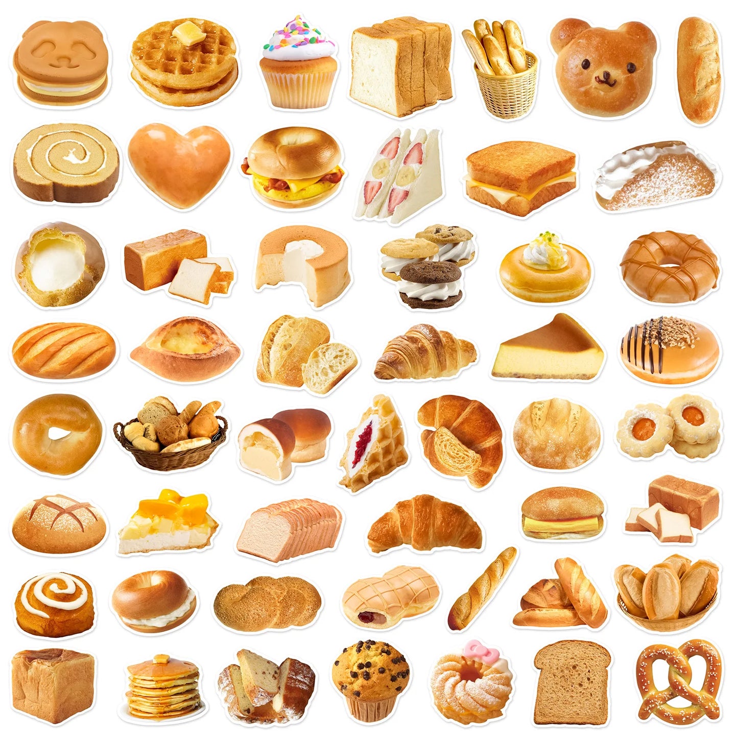 10/25/50pcs Bread Cakes Bakery Baked Goods Sticker Packs