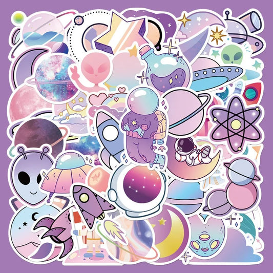 50pcs Cartoon Planet Stickers for Helmet, Wall, DIY Decoration Wholesale