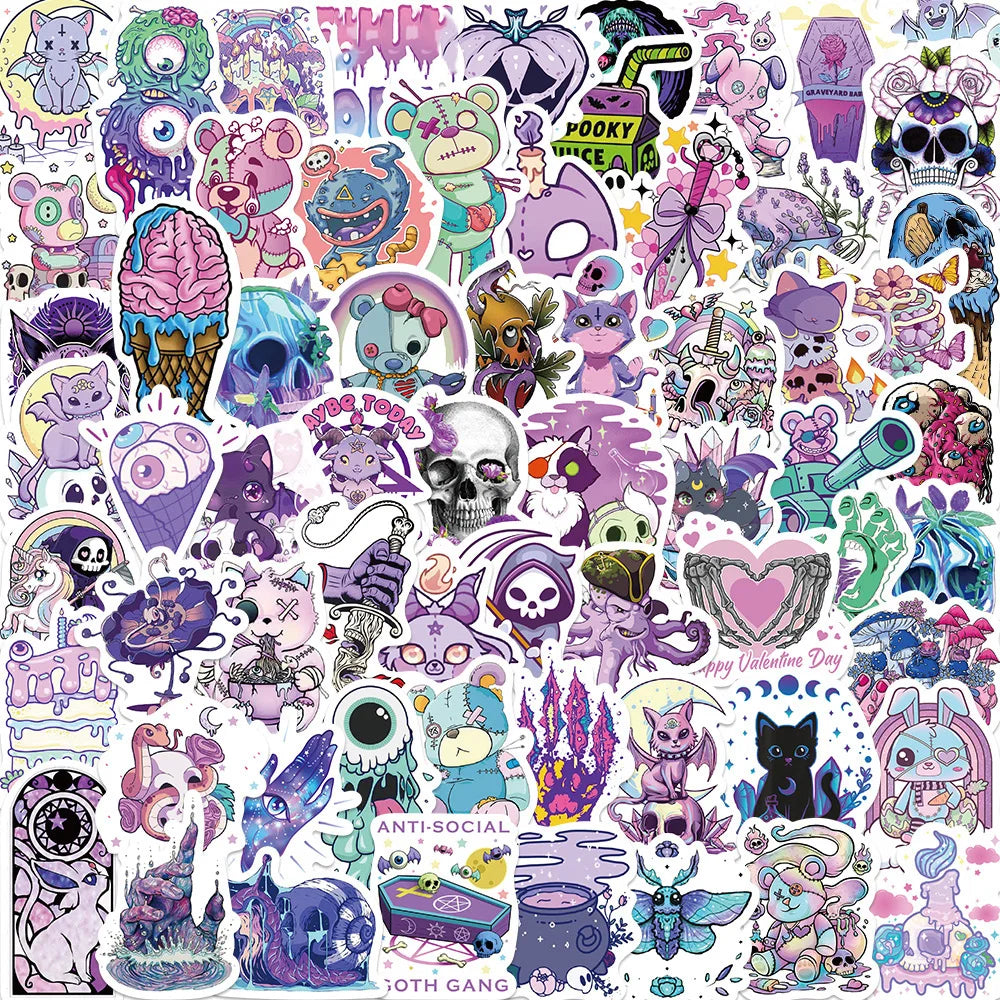 10/30/65PCS Cute Purple Gothic Halloween Skull Cartoon Sticker DIY Laptop Luggage Skateboard Graffiti Decals Fun for Toy Gift