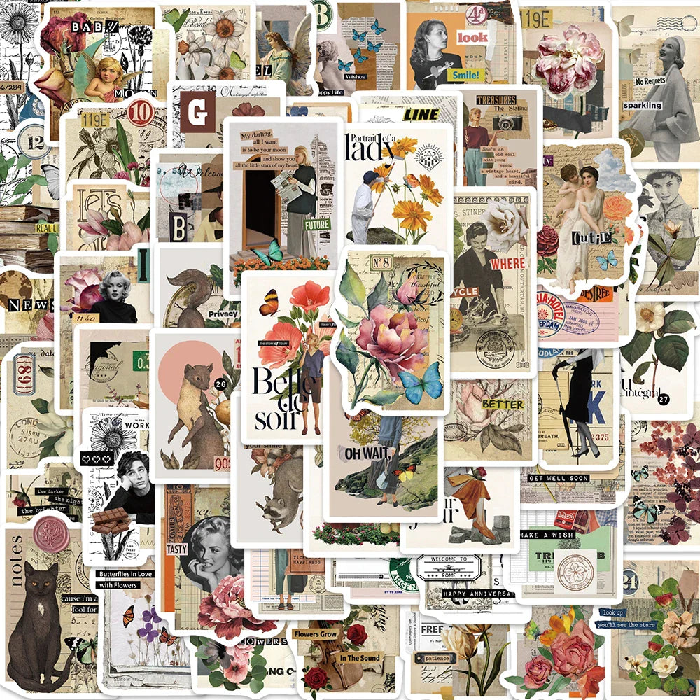 Vintage Retro Sticky Note Stickers - 53PCS Set