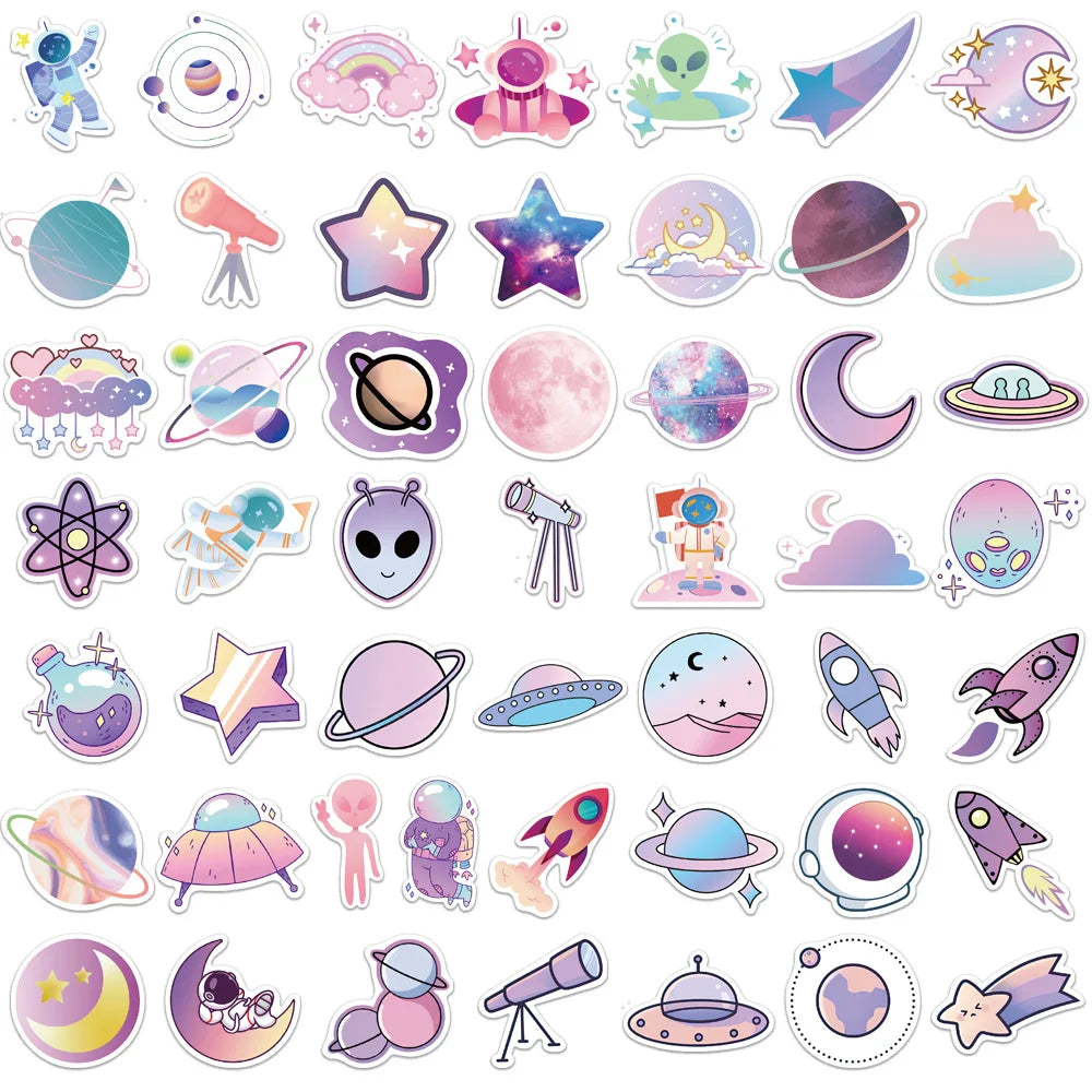 10/30/50PCS Cute Cartoon Dream Gradient Planet Outer Space Stickers For Kids Motorcycle Phone Fridge Notebook Wall Decals Toys