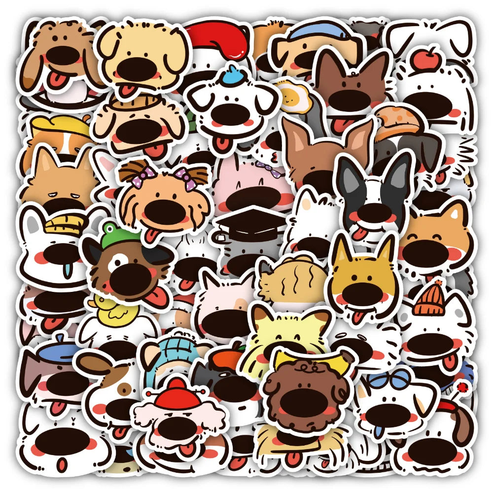 10/60Pcs Cute Animal Big Nose Dog Cartoon Stickers Decals Kid Toy Skateboard Laptop Phone Luggage Funny Waterproof Sticker