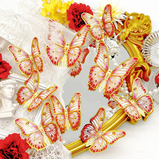 12 Butterfly Wall Stickers Gold Edged Room Decor Decals