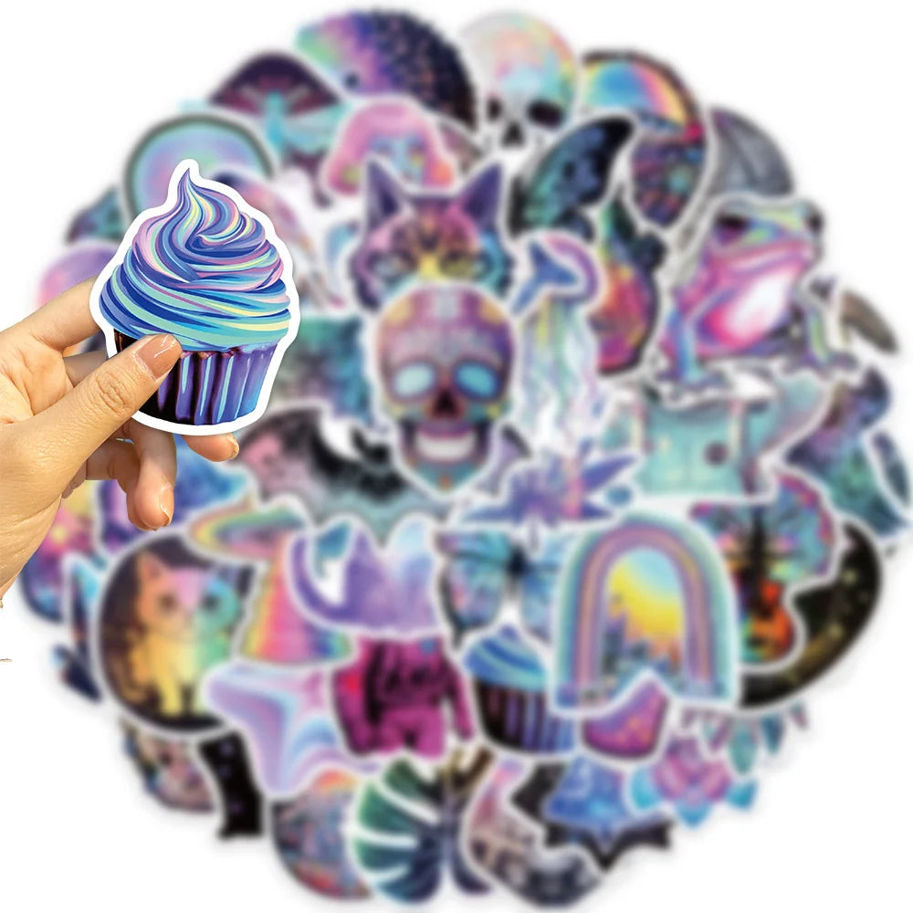 50pcs Cartoon Psychedelic Mysterious Graffiti Stickers For Phone Ipad Aesthetic Sticker DIY Handmade Scrapbooking Material