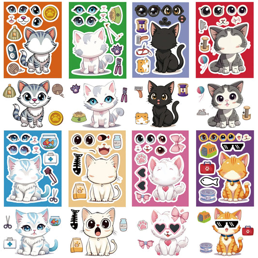 Cat Face Stickers Pack - DIY Puzzle Decals for Kids