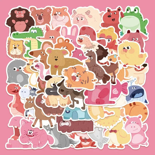 50pcs Cute Cartoon Animal Stickers for Helmet, Wall, DIY Decoration Wholesale