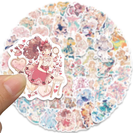 Cartoon Girl Sticker Pack: Waterproof Decals for Luggage, Fridge, Laptop