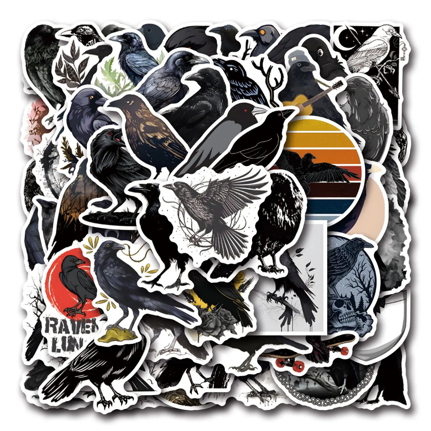 10/30/55PCS Black Crow Cartoon Stickers Cool Animal Graffiti Sticker Kids Toy Decal DIY Luggage Laptop Phone Car Bike Skateboard