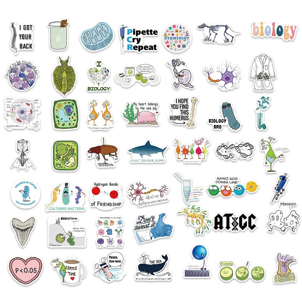 50/100Pcs Cartoon Interesting Chemical Biology Graffiti Stickers Decoration Guitar Notebook Luggage DIY Waterproof Wholesale