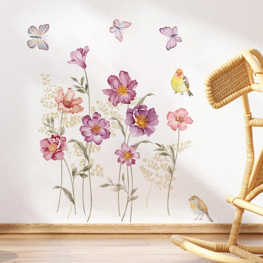 Watercolor Butterfly Flower Wall Stickers for Kids Room Decor