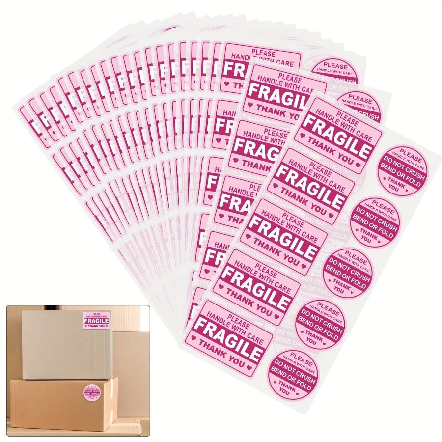 100 Fragile Shipping Stickers - Durable, Non-Folding, Secure Labels