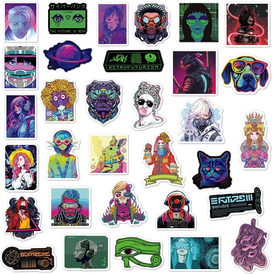 10/50/75 PCS Cyberpunk Graffiti Stickers Packs One Pieces Cartoon Stickers for Laptop Suitcase Skateboard Guitar Anime Stickers