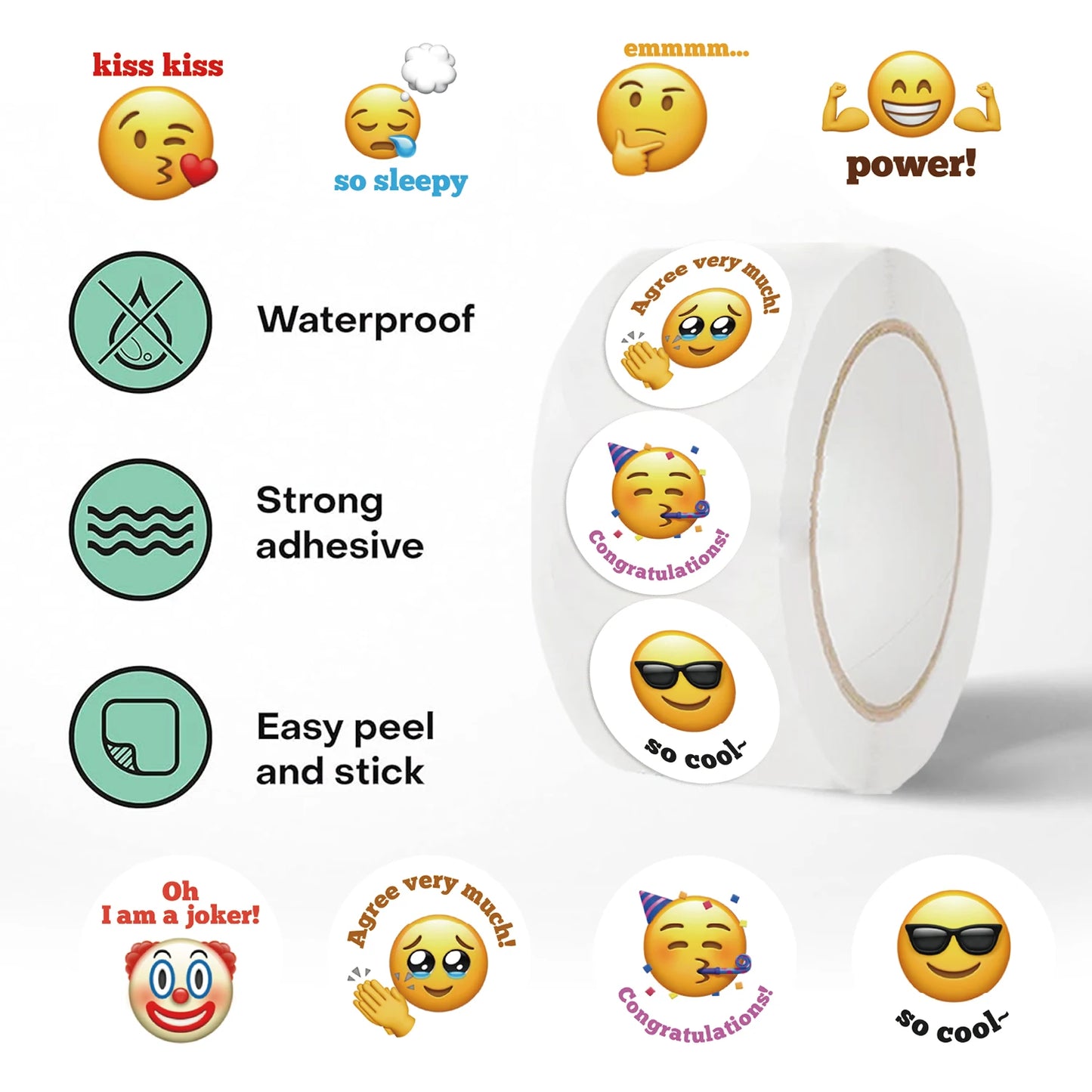 500Pcs/Roll Cartoon Funny Smile Face Expression Reward Stickers 10 Designs Round For PC Pad Fridge Gift Diy Decor Sticker