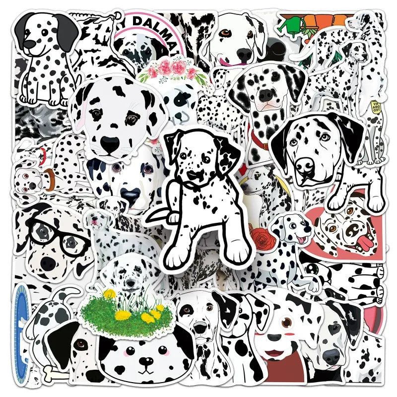 50pcs Dalmatian Cartoon Stickers for Laptop, Phone, Water Bottle, Car, Suitcase, Refrigerator