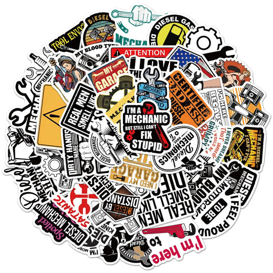 Diesel Mechanic Stickers 10/30/50pcs for Suitcase, Skateboard, Laptop, Luggage, Phone, DIY Decals