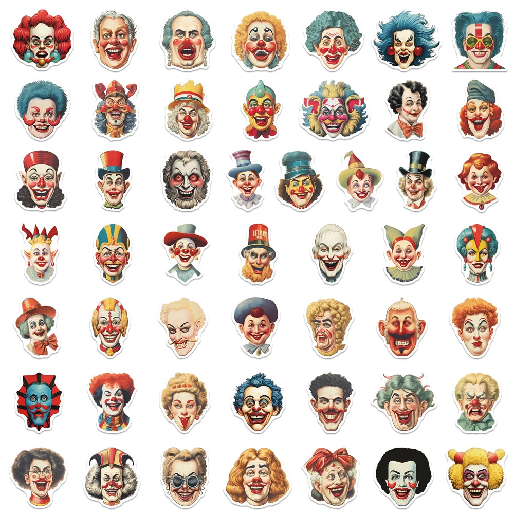 10/25/50PCS Amusement Park Circus Funny Joker Sticker Art Waterproof Halloween DIY Laptop Refrigerator Guitar Helmet Toys Decal